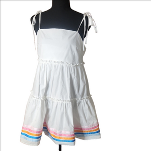 Main Strip White Cream Tiered Sundress, Size Medium